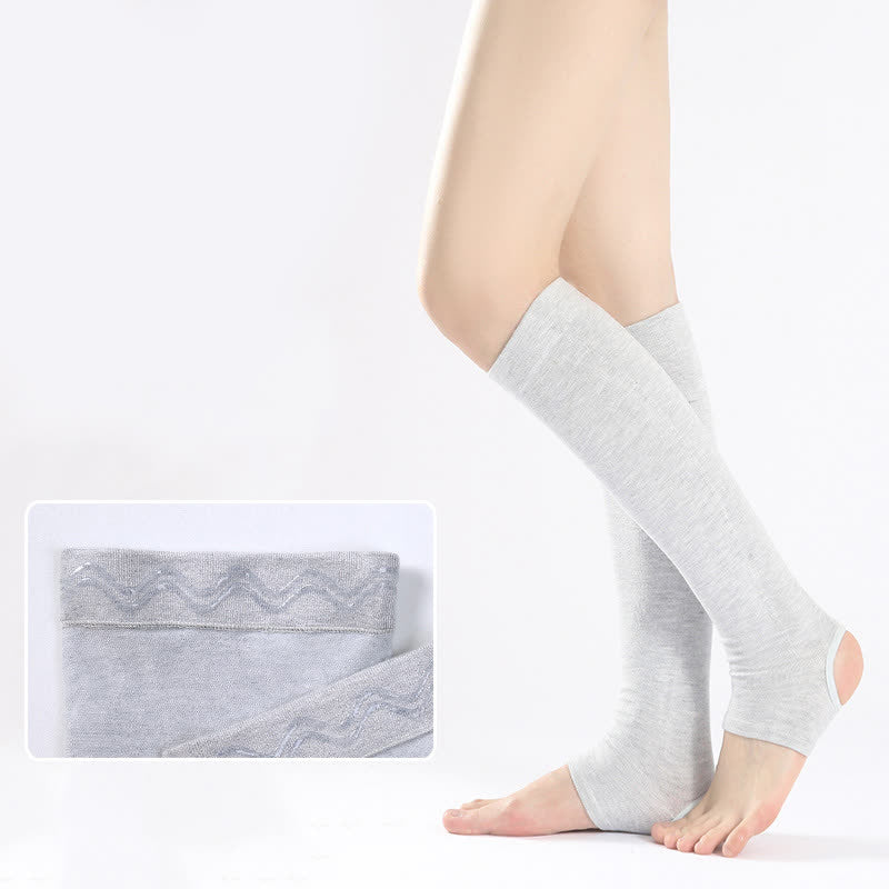 Manchons de mollet en pur coton avec poignée antidérapante en silicone - Gris clair - XL - image 2