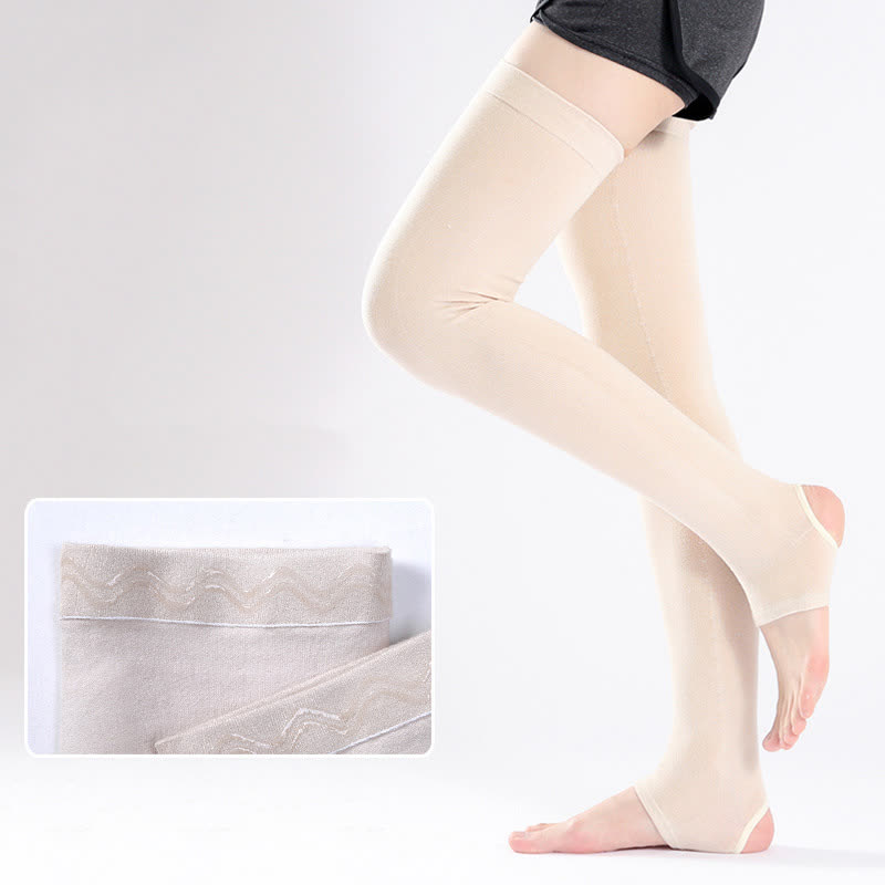 Manchons de cuisse en coton de couleur unie avec poignée en silicone antidérapante - Beige - XL - image 4