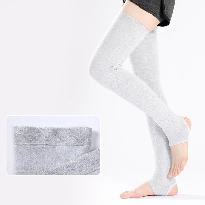 Manchons de cuisse en coton de couleur unie avec poignée en silicone antidérapante - Gris clair - XL - image 2