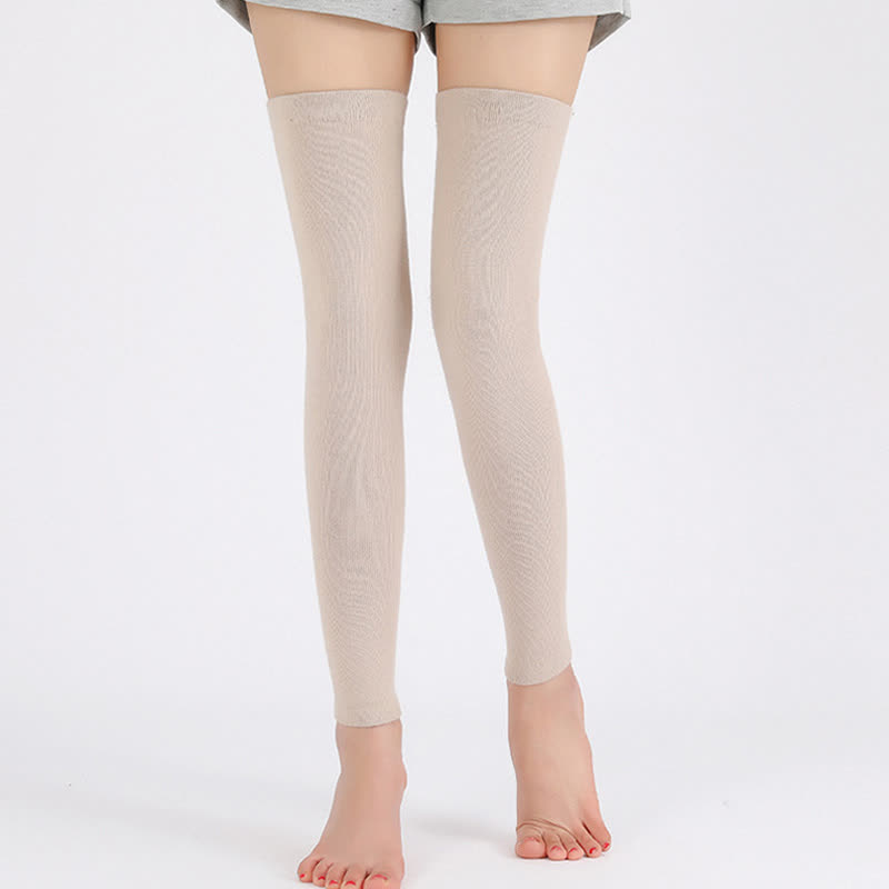 Manches de cuisse élastiques en tricot fin de couleur unie - Beige - XL - image 2