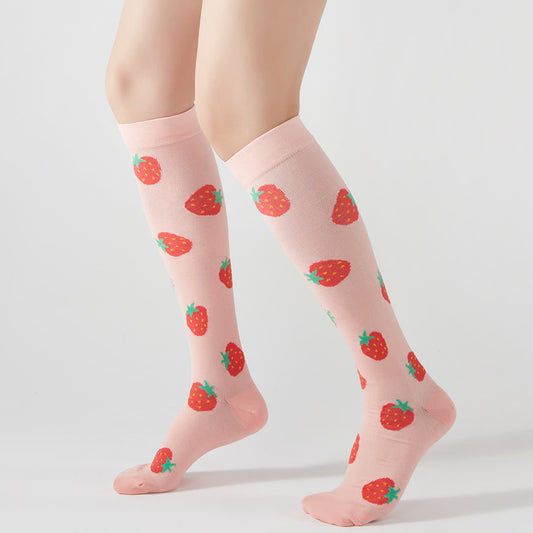 Chaussettes de compression hautes à imprimé fruit et animal (4 paires) - Rose - EU37-42 (US4-8.5) - image 1