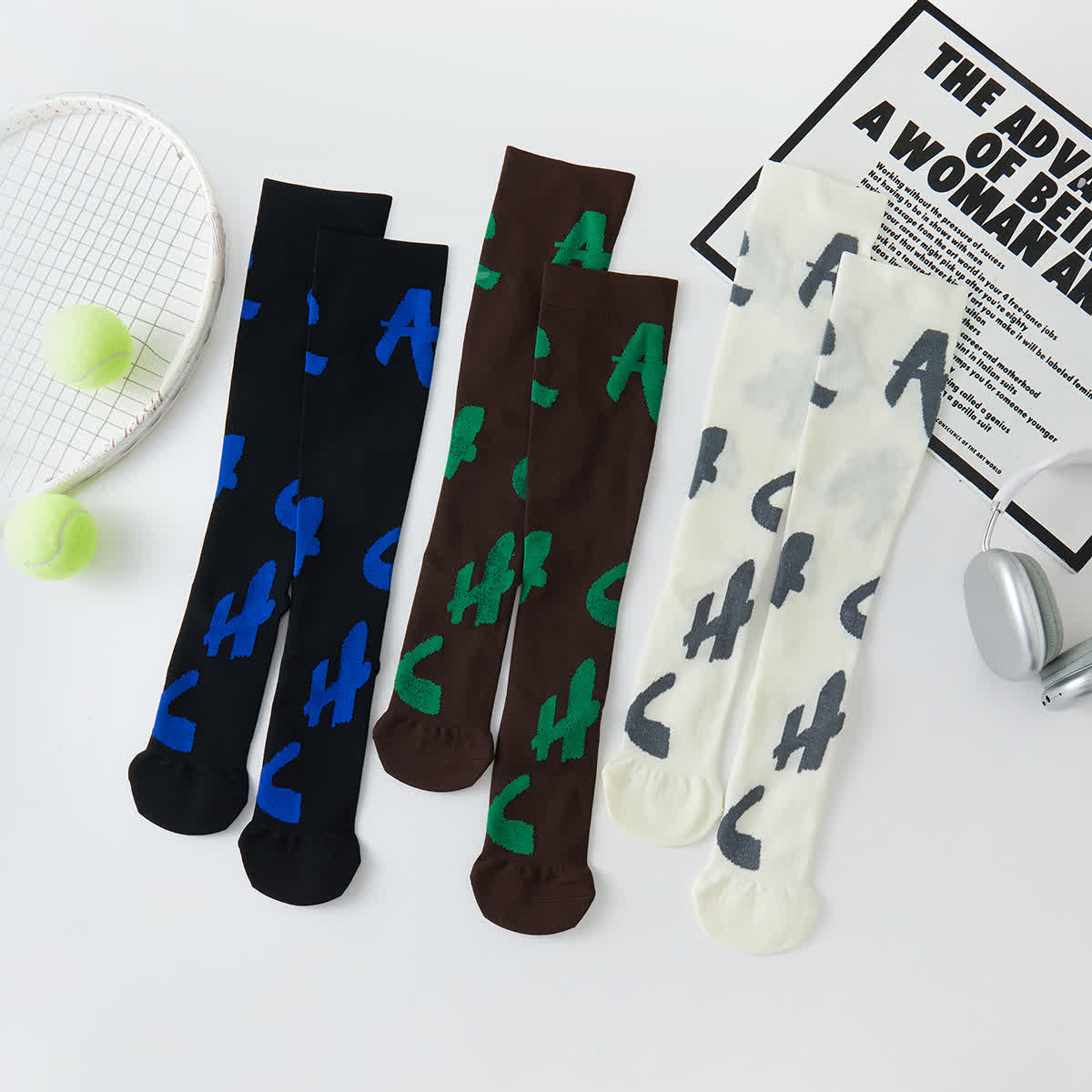 Chaussettes de compression montantes à imprimé cactus (3 paires) - Multicolore - EU37-42 (US4-8.5) - image 1