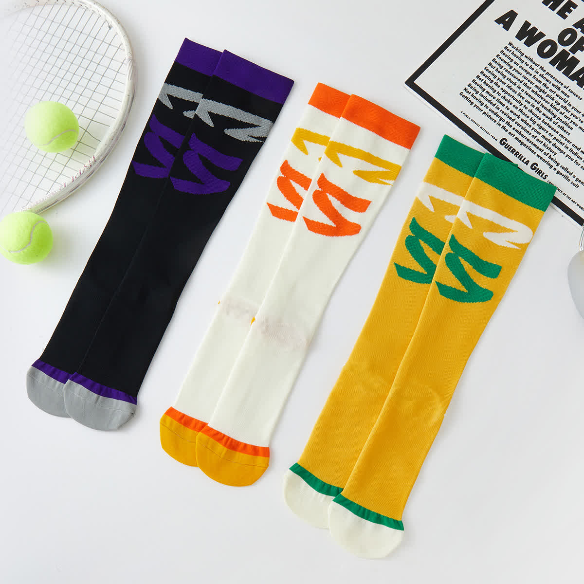 Chaussettes de compression hautes colorblock (3 paires) - Multicolore - EU37-42 (US4-8.5) - image 1