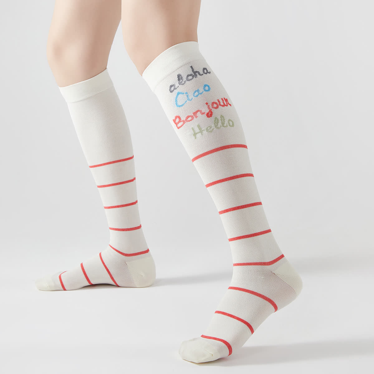 Chaussettes de compression hautes à rayures et lettres (2 paires)