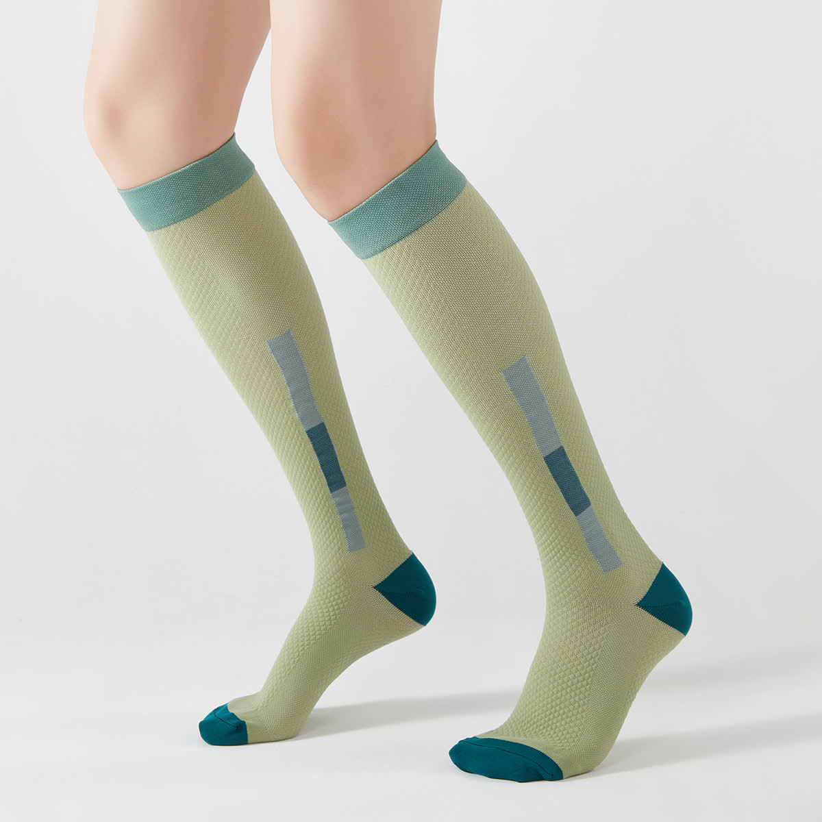 Chaussettes de compression hautes rectangulaires simples à blocs de couleurs (5 paires) - Vert - EU37-42 (US4-8.5) - image 3