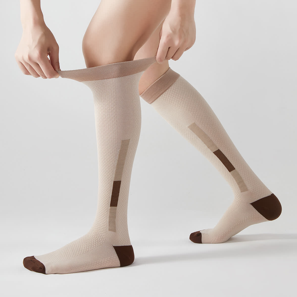 Chaussettes de compression hautes rectangulaires simples à blocs de couleurs (5 paires) - Beige - EU37-42 (US4-8.5) - image 2