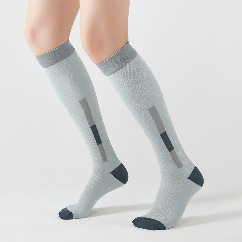 Chaussettes de compression hautes rectangulaires simples à blocs de couleurs (5 paires) - Gris - EU37-42 (US4-8.5) - image 4