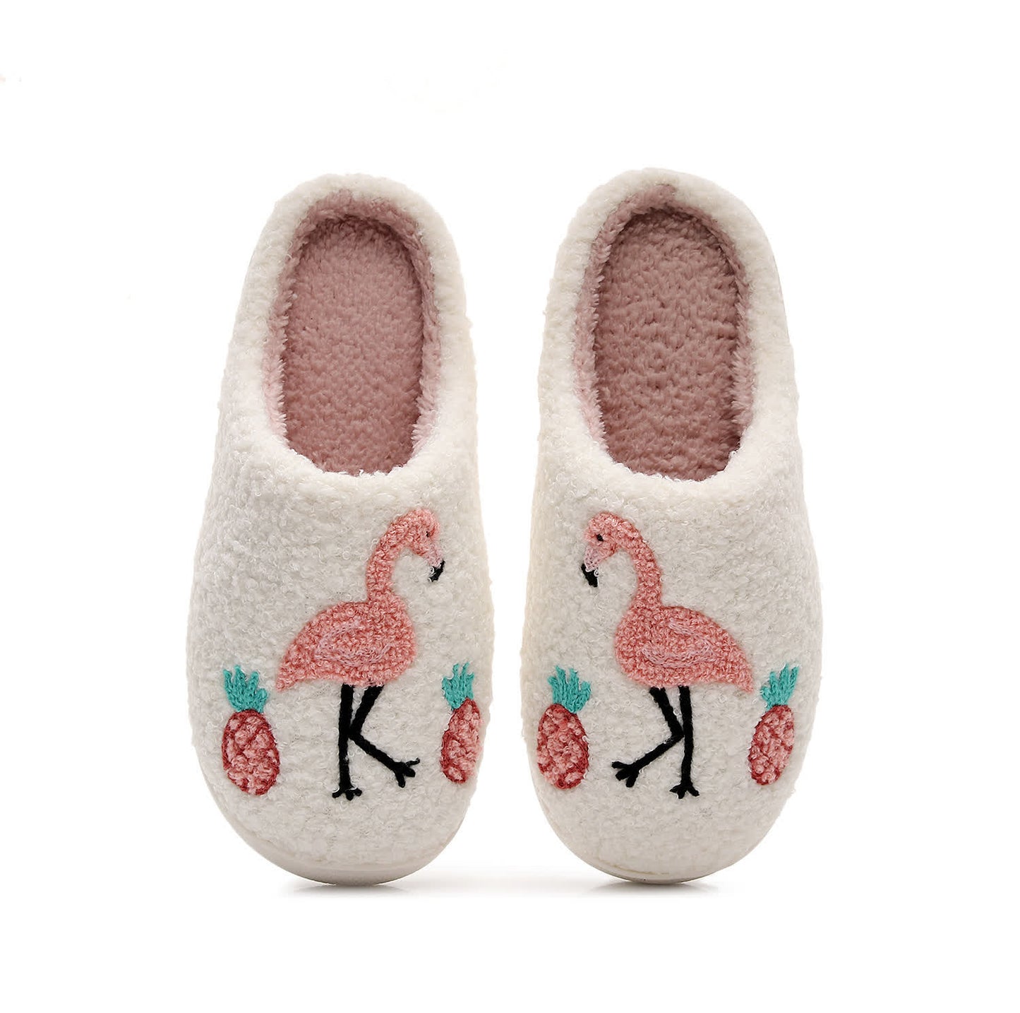 Chaussons en peluche flamant rose grande taille - Blanc - EU44-45 (US10-11) - image 1