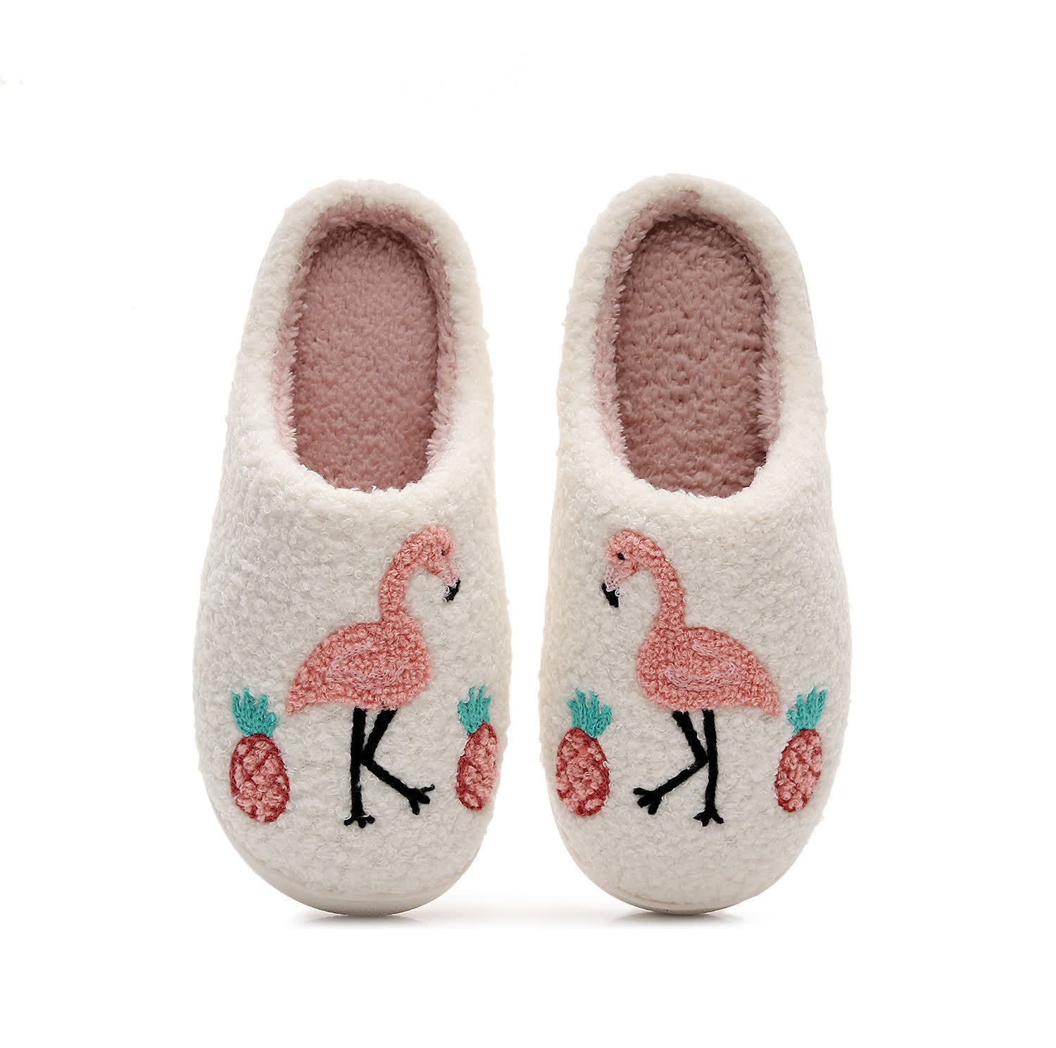 Chaussons en peluche flamant rose grande taille - Blanc - EU44-45 (US10-11) - image 1