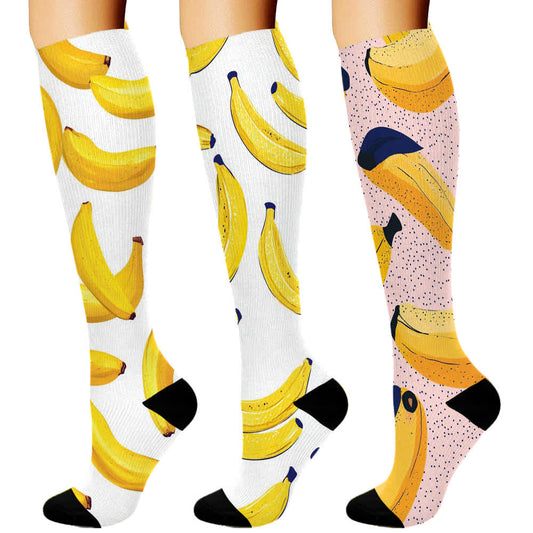 Chaussettes de compression à imprimé banane (3 paires)