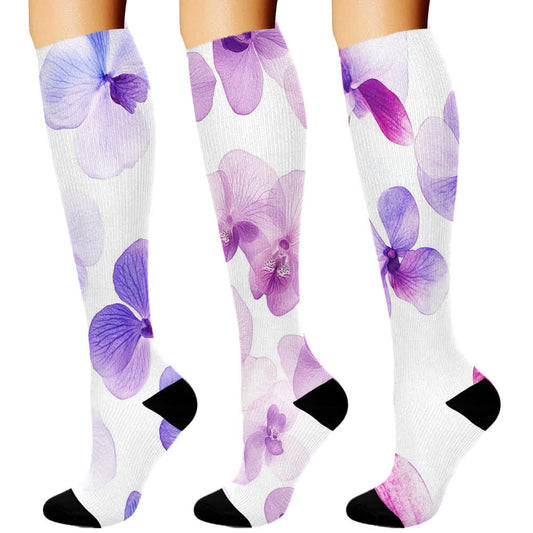 Chaussettes de compression à imprimé orchidée (3 paires) - Violet - S/M - image 1