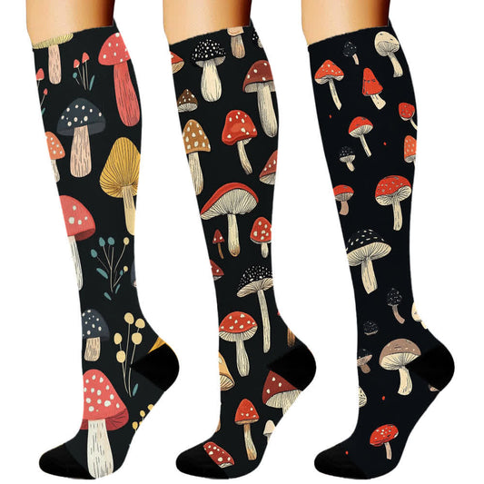 Chaussettes de compression à imprimé champignon (3 paires)