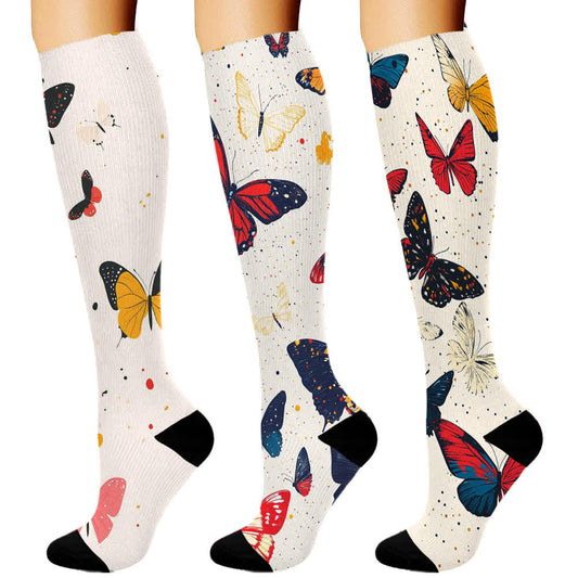 Chaussettes de compression à imprimé papillon coloré (3 paires) - Multicolore - S/M - image 1