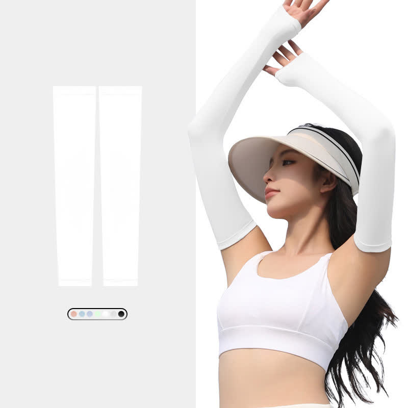 Manchons de protection solaire en soie glacée pour sports de plein air - Blanc - XL - image 2