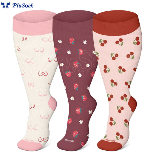 Chaussettes de compression grande taille série fraise et cerise (3 paires)