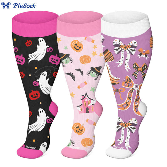 Chaussettes de compression grande taille avec nœuds d'Halloween (3 paires)