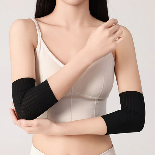 Manchons de bras en soie glacée sans couture (2 paires) - Noir - XL - image 0
