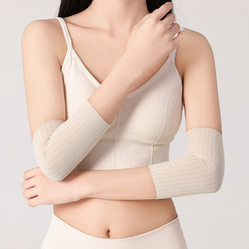 Manchons de bras en soie glacée sans couture (2 paires) - Beige - XL - image 10