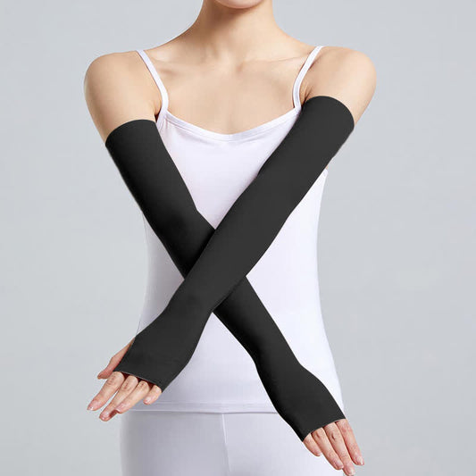 Manchons longs en modal avec boucle pour les doigts (2 paires) - Noir - XL - image 0