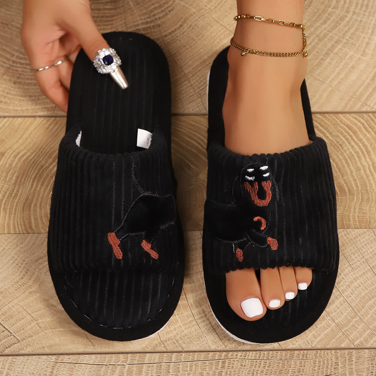 Chaussons mignons teckel grande taille - Noir - EU43-44 (US9-10) - image 1