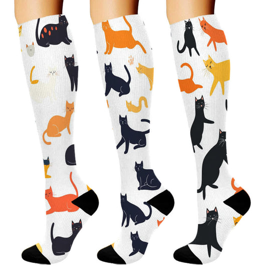 Chaussettes de compression hautes Fun Cat Series (3 paires) - Rouge - S/M - image 1