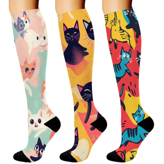 Chaussettes de compression hautes Fun Cat Series (3 paires) - Rouge - S/M - image 1