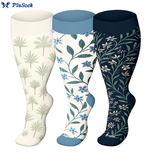 Chaussettes de compression à feuilles vertes grande taille (3 paires) - image 1