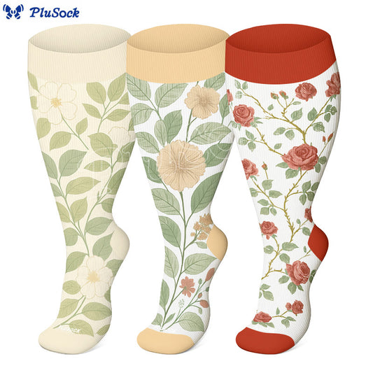 Chaussettes de compression à fleurs flamboyantes grande taille (3 paires) - image 1