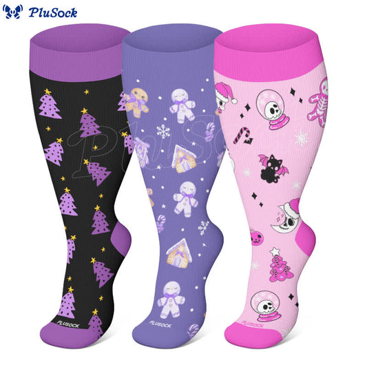 Chaussettes de compression grande taille pour Noël et Halloween (3 paires) - image 1
