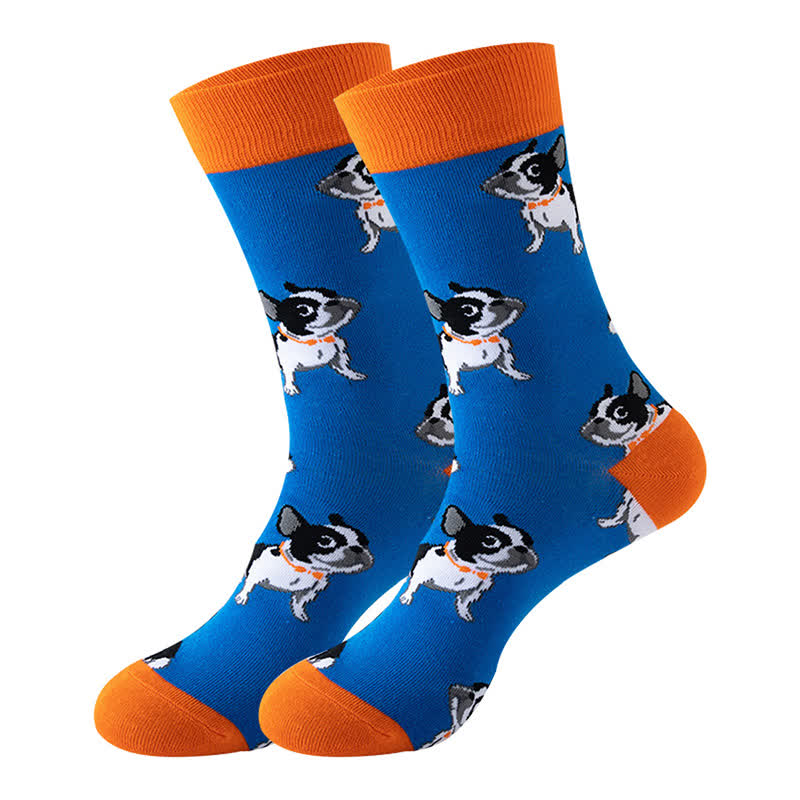 Chaussettes courtes de la série Cute Dog (5 paires) - Bleu et orange - EU36-43 (US3-9) - image 1