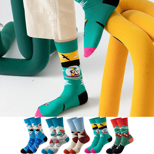 Chaussettes courtes imprimées pour sports de plein air (5 paires) - Multicolore - EU36-43 (US3-9) - image 1