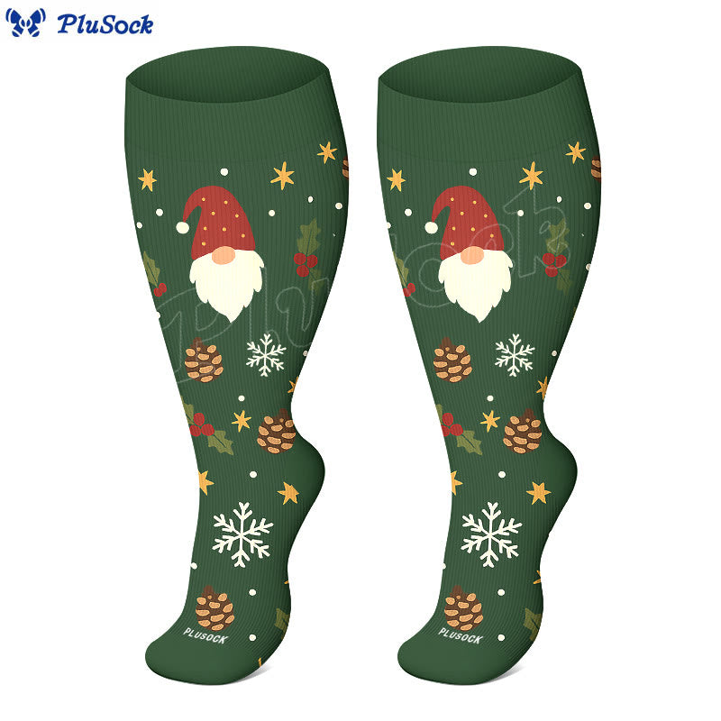 Chaussettes de compression grandes tailles avec motifs de gnomes et d'oiseaux de Noël - image 1