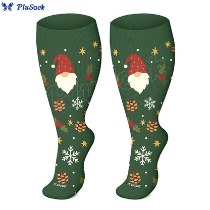 Chaussettes de compression grandes tailles avec motifs de gnomes et d'oiseaux de Noël - image 1