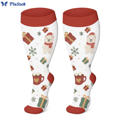 Chaussettes de compression grandes tailles avec motifs de gnomes et d'oiseaux de Noël - image 3
