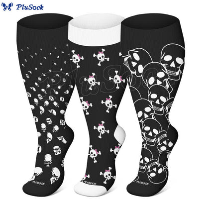 Chaussettes de compression grande taille à imprimé tête de mort pour Halloween - image 0