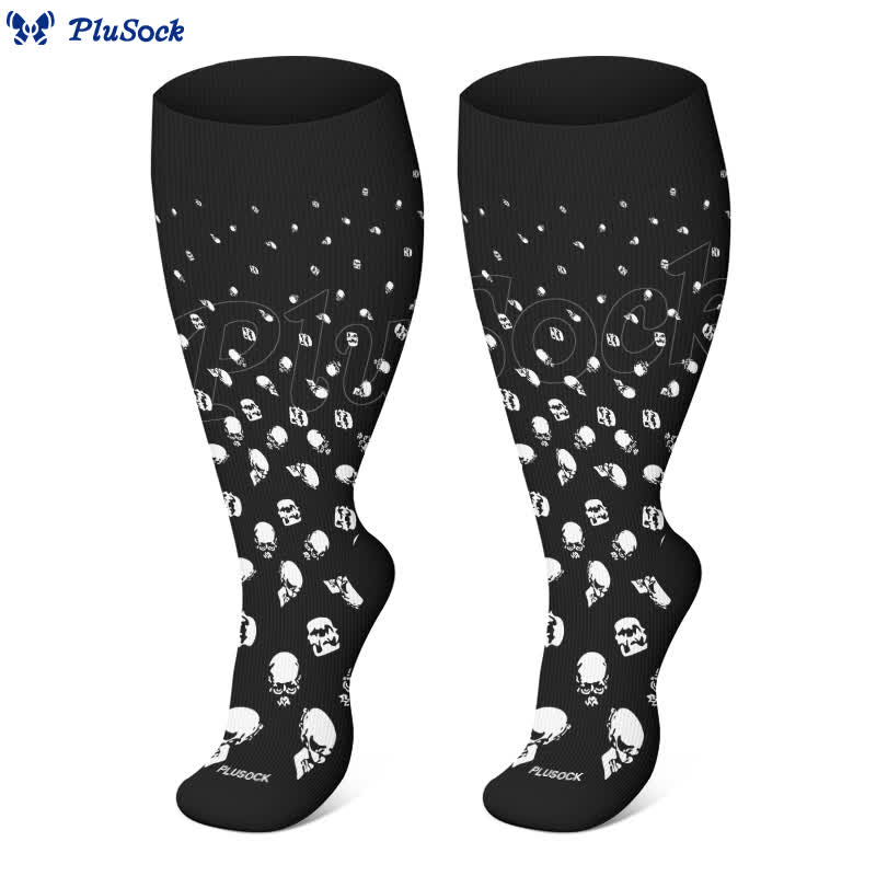 Chaussettes de compression grande taille à imprimé tête de mort pour Halloween (3 paires) - image 1