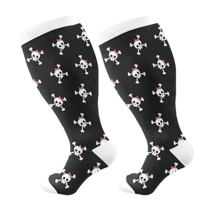 Chaussettes de compression grande taille à imprimé tête de mort pour Halloween - B - 4XL - image 7