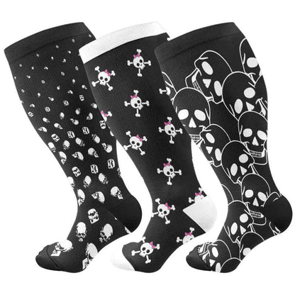 Chaussettes de compression grande taille à imprimé tête de mort pour Halloween (3 paires) - Multicolore - 4XL - image 5