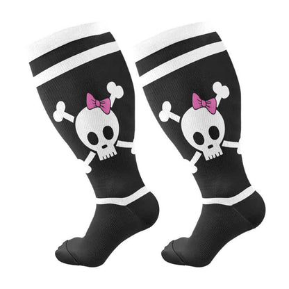 Chaussettes de compression grande taille à imprimé tête de mort pour Halloween (3 paires) - Noir-B (1 paire) - 4XL - image 7