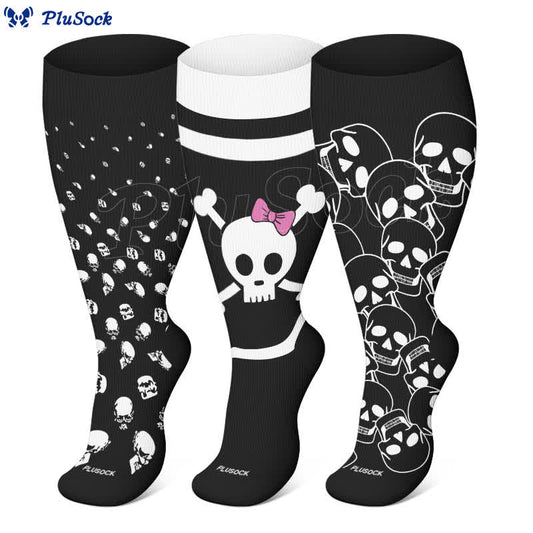 Chaussettes de compression grande taille à imprimé tête de mort pour Halloween (3 paires) - image 1