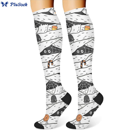 Chaussettes de compression à imprimé dessin animé effrayant d'Halloween (3 paires) - image 2