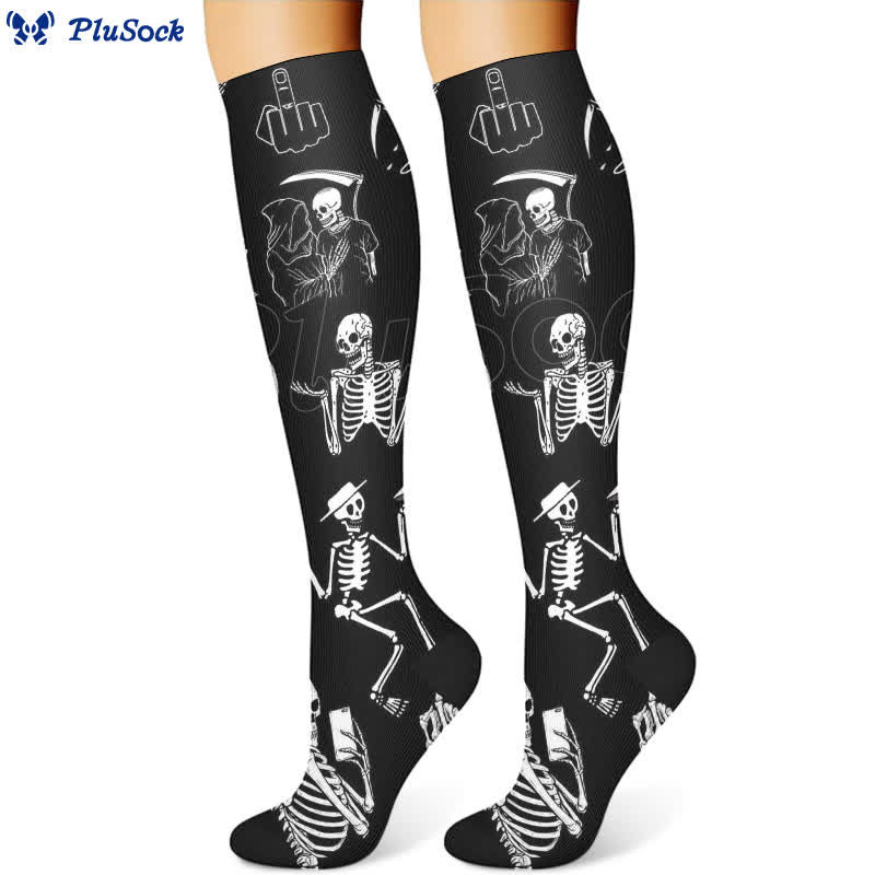 Chaussettes de compression imprimées inspirées du crâne d'Halloween (3 paires) - image 4