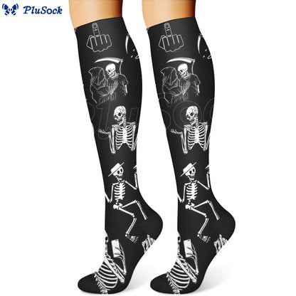 Chaussettes de compression imprimées inspirées du crâne d'Halloween (3 paires) - image 4