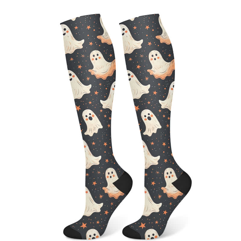 Chaussettes de compression à imprimé chat fantôme d'Halloween (3 paires) - Noir (1 paire) - S/M - image 6