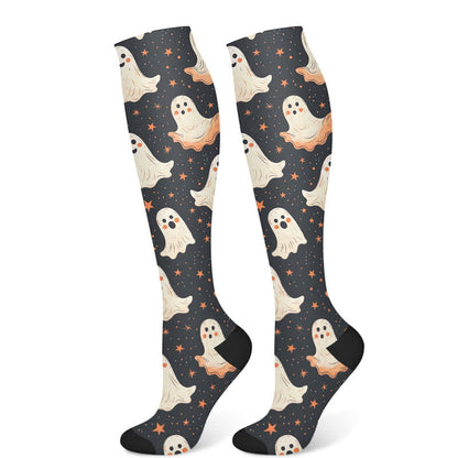 Chaussettes de compression à imprimé chat fantôme d'Halloween (3 paires) - Noir (1 paire) - S/M - image 6