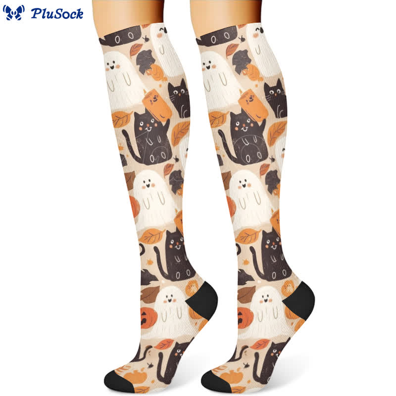 Chaussettes de compression à imprimé chat fantôme d'Halloween (3 paires) - image 3