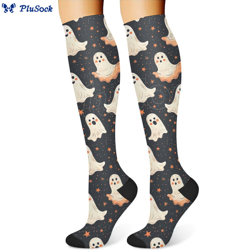 Chaussettes de compression à imprimé chat fantôme d'Halloween (3 paires) - image 2