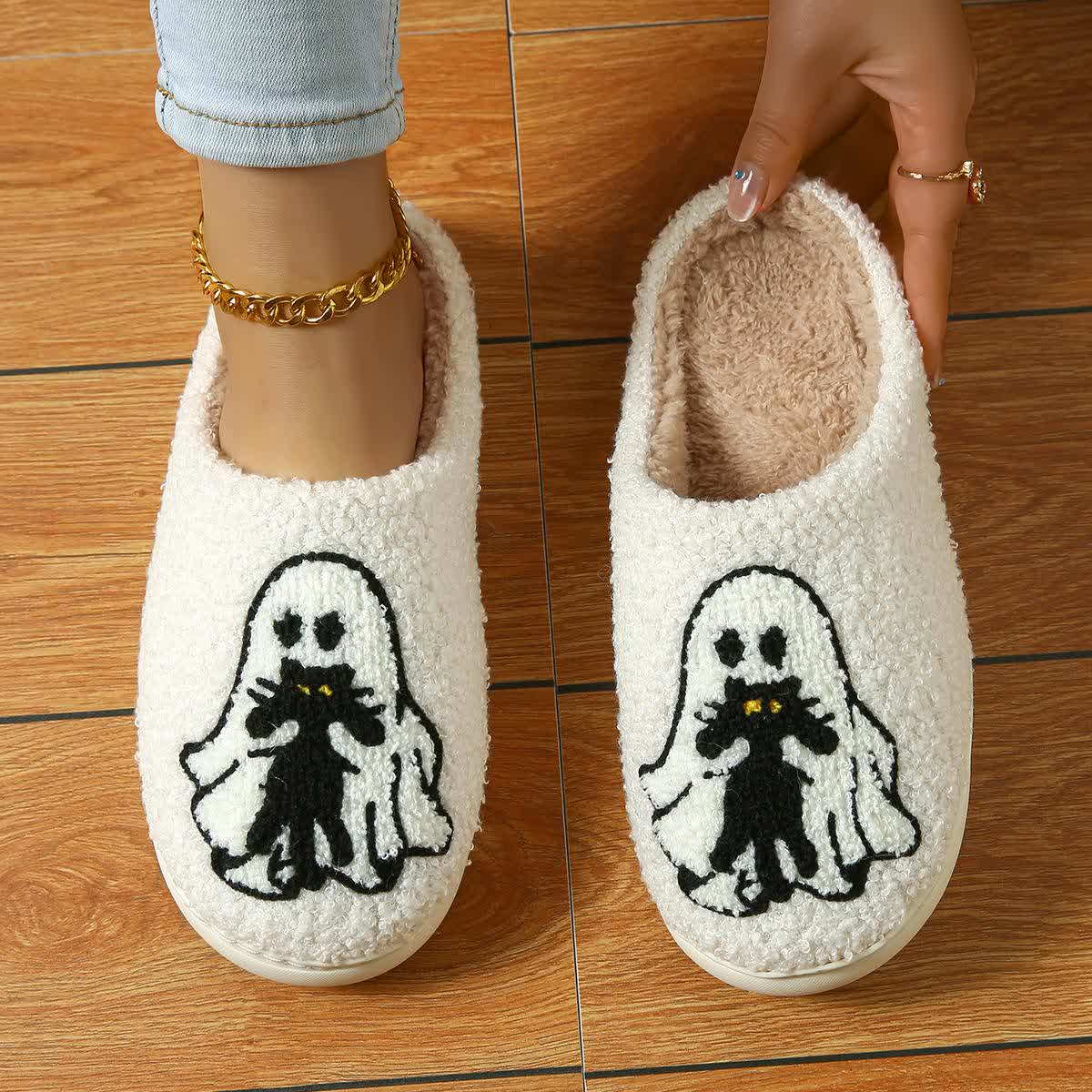 Chaussons fantômes amusants d'Halloween grande taille - Blanc - EU44-45 (US10-11) - image 0