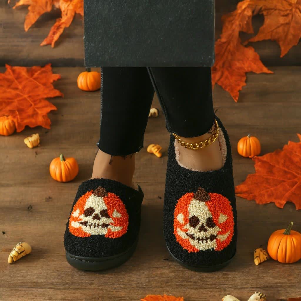 Chaussons grande taille à imprimé citrouille et visage fantôme d'Halloween - image 7
