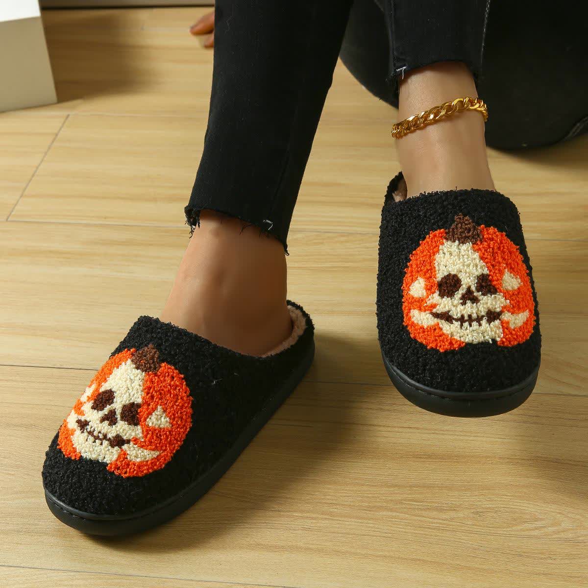 Chaussons grande taille à imprimé citrouille et visage fantôme d'Halloween - image 11